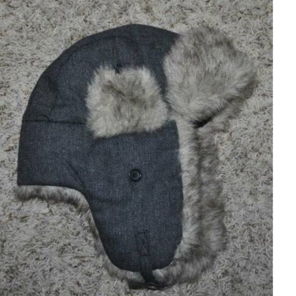 Young Mens Trapper Hat Urban Pipeline Gray Winter Wool Blend Faux Fur Lining OS